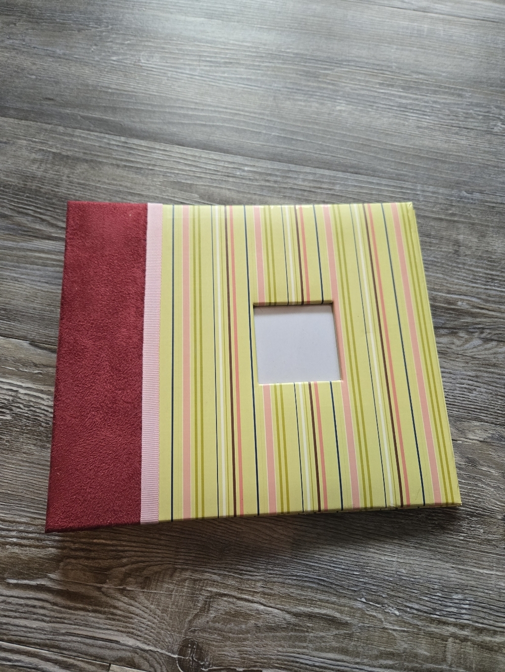 Striped Yellow Photo Album with Red Spine